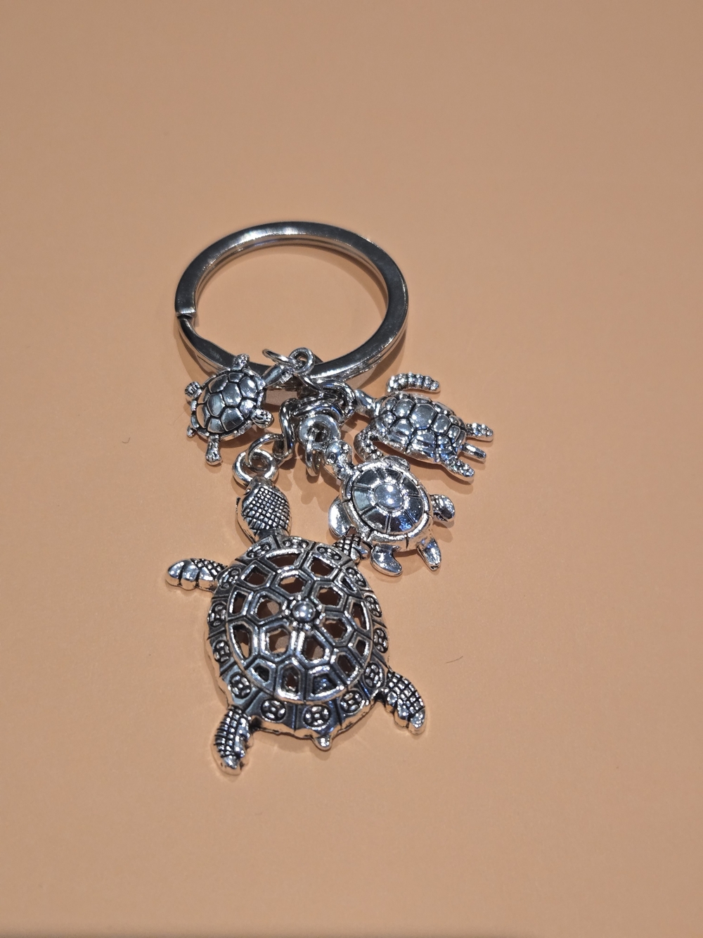 Turtle Charm Keychain in Silver Tone NEW